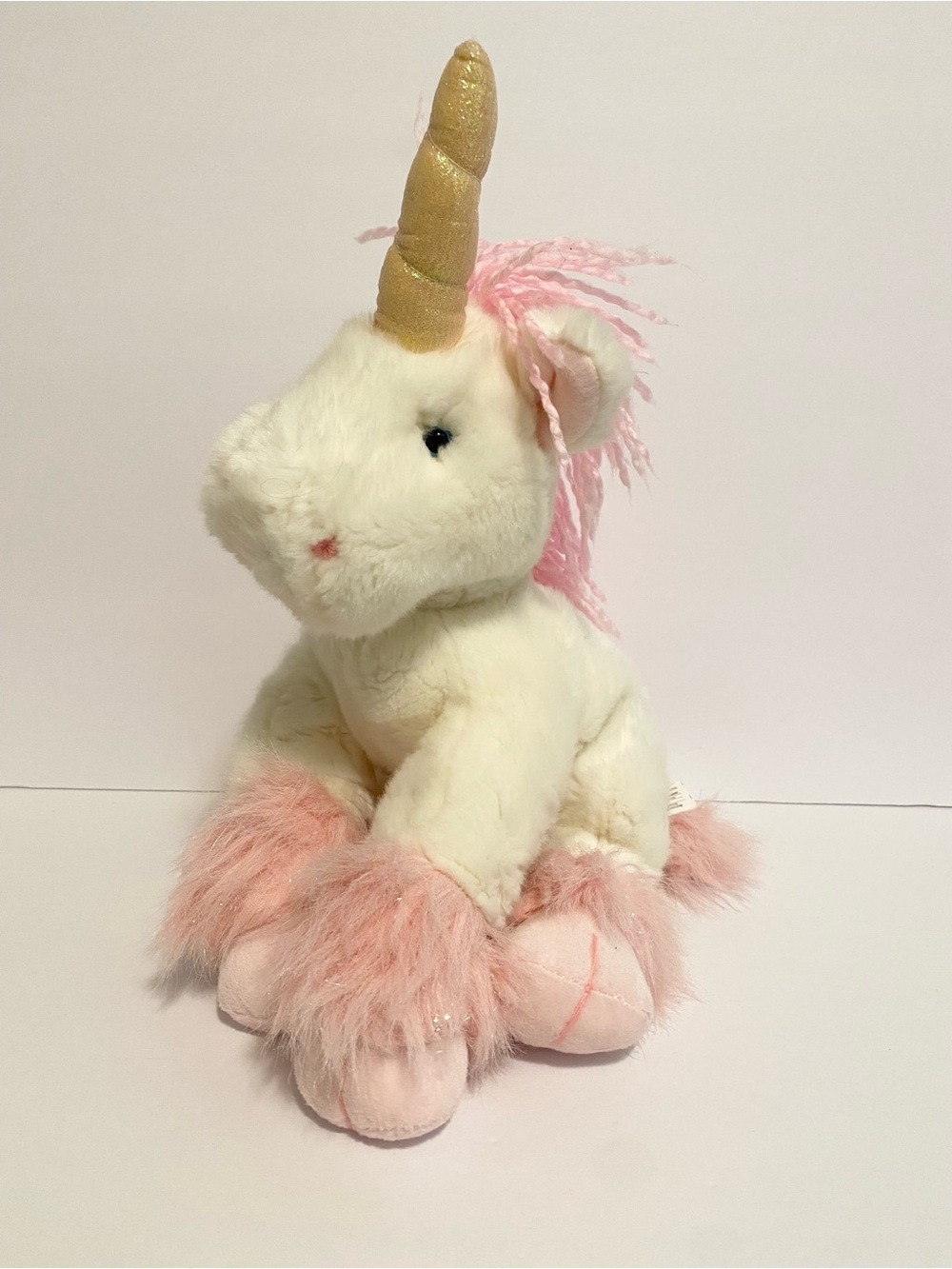 Russ Aurora Unicorn Plush Pink & White With Hearts Pink Yarn Mane Stuffed Animal